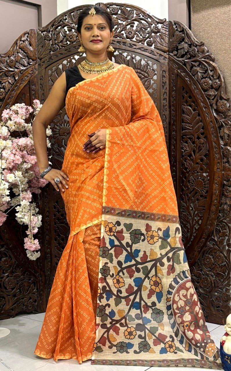 negma soft, flowy Linen silk cotton sarees with all over Bandhej Digital prints